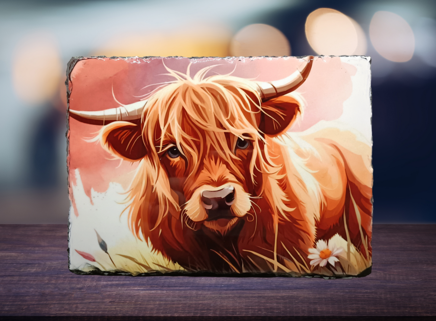 Pink Highland Cow Slate Art