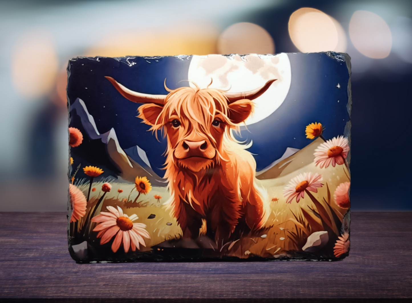 Sitting Highland Cow Slate Art