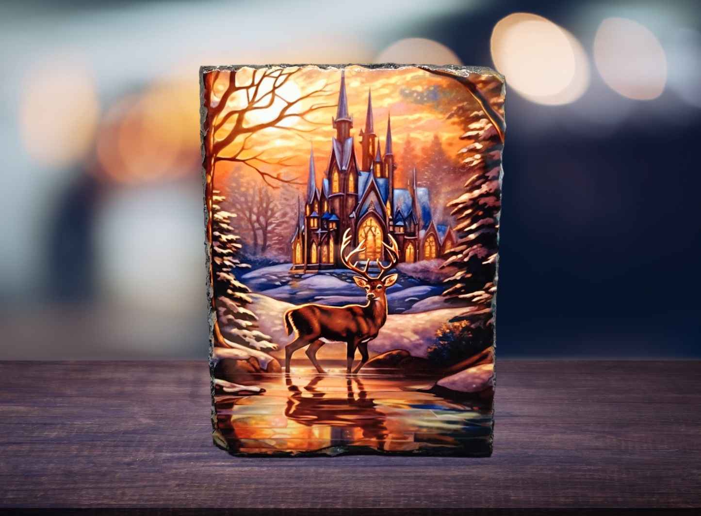 Winter Deer With Castle Slate Art