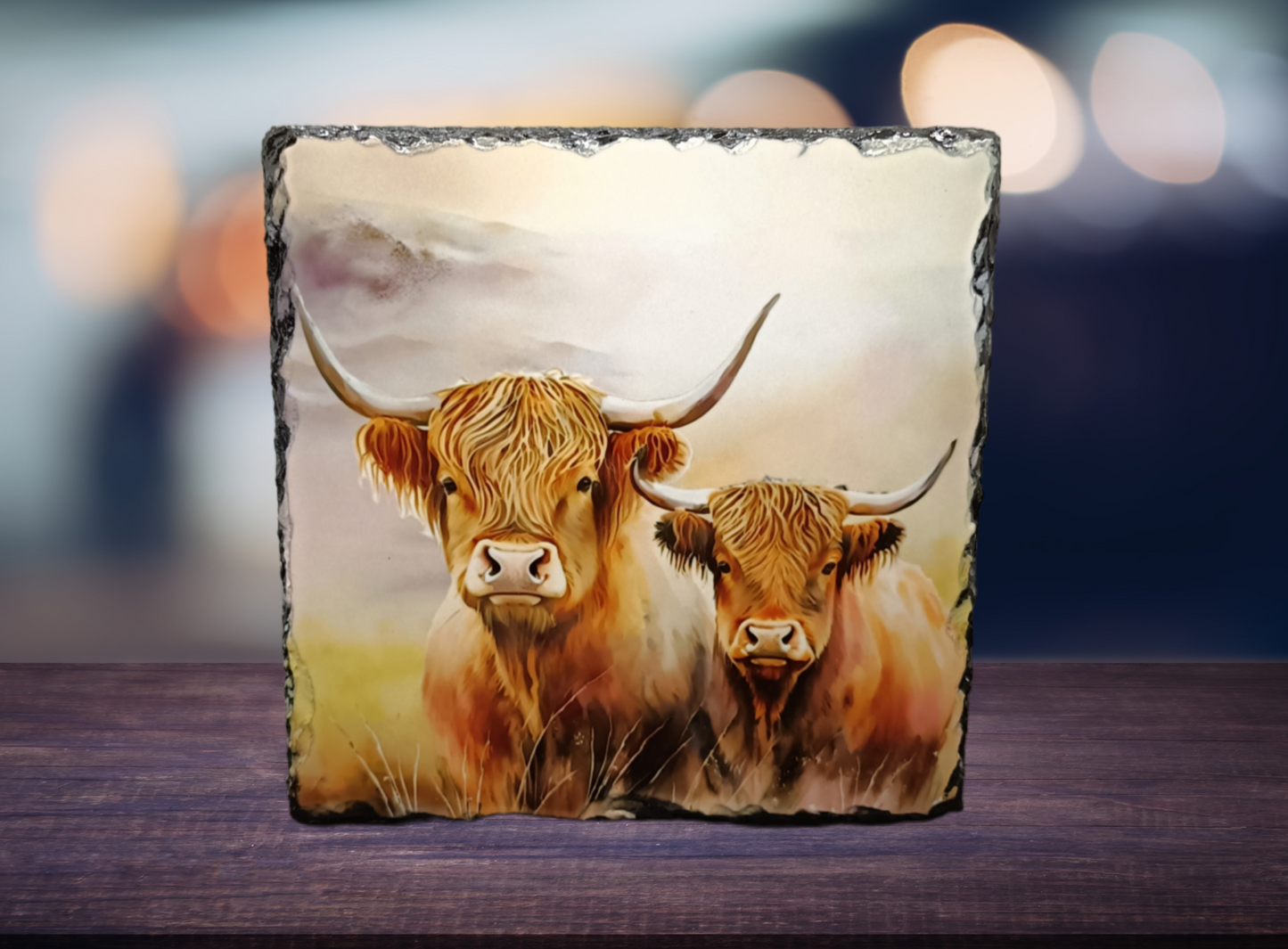 Watercolour Cows In Field Slate Art