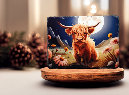 Sitting Highland Cow Slate Art