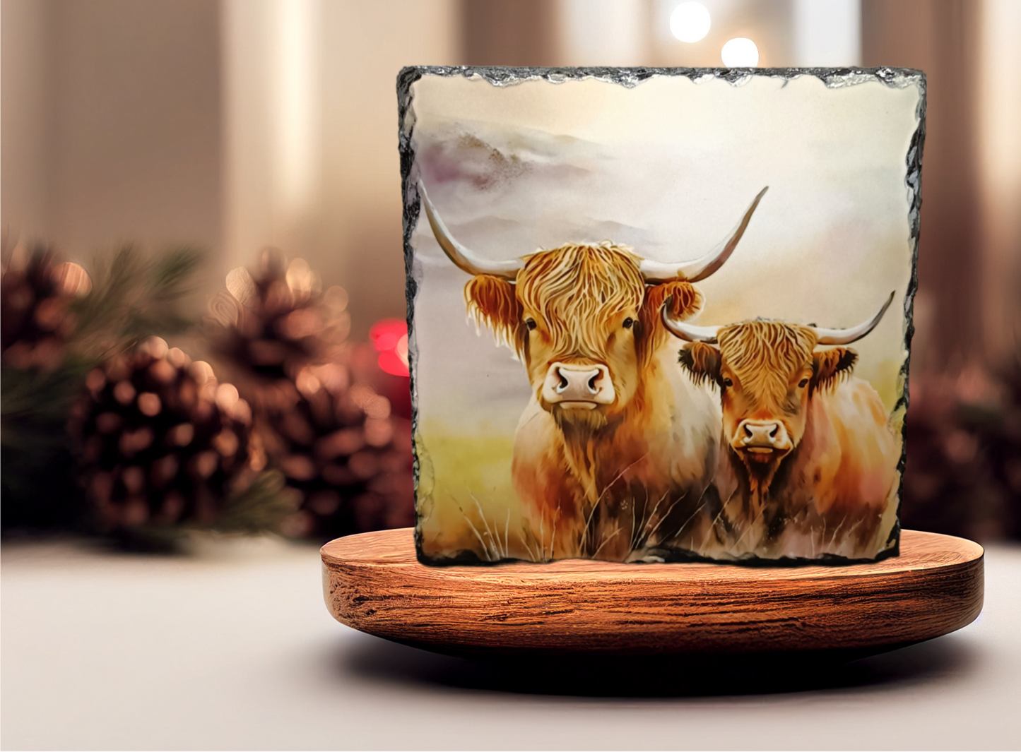 Watercolour Cows In Field Slate Art