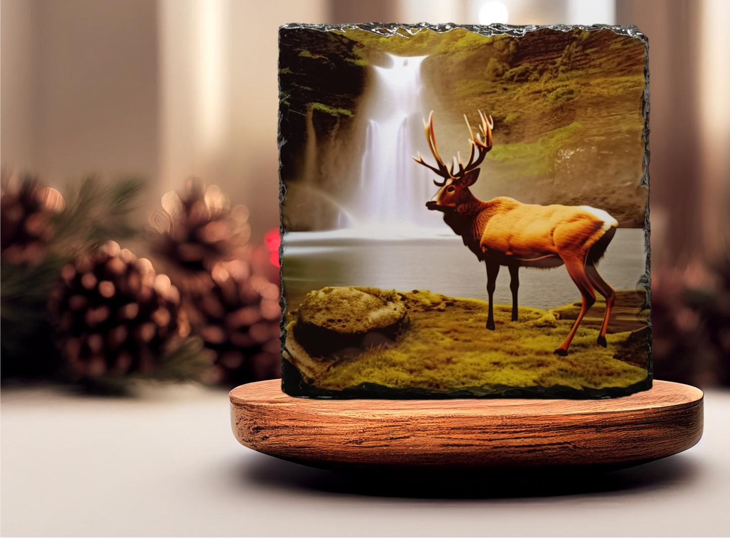 Stag With Waterfall Slate Art