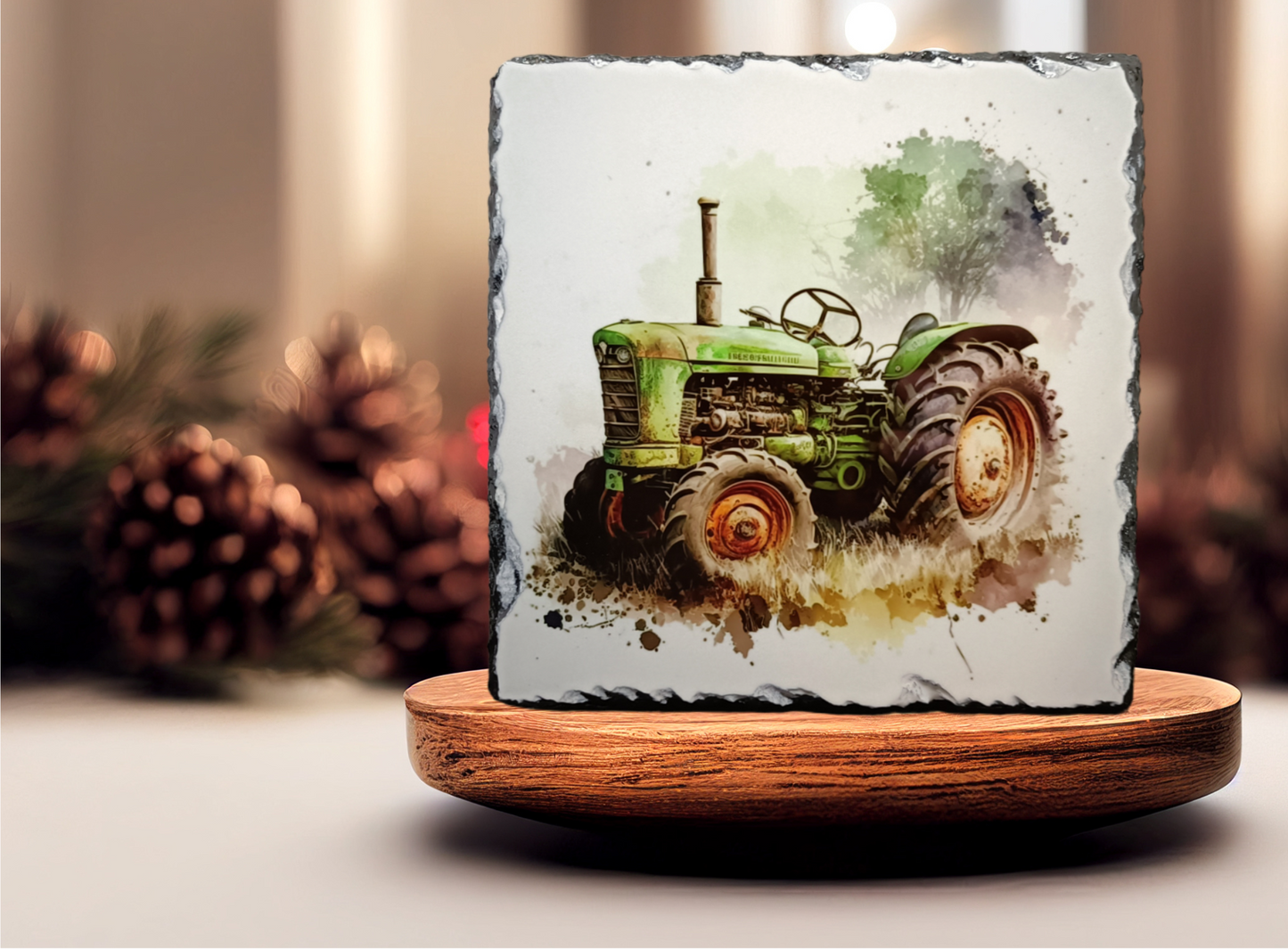 Green Tractor Slate Art