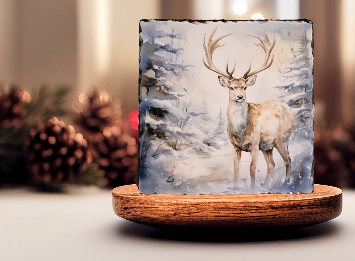 Blue winter Stag Slate Art