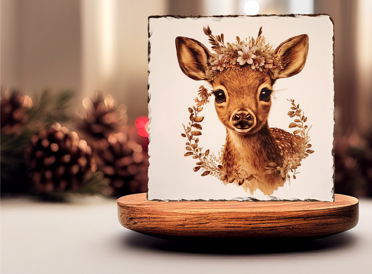 Baby Deer With Flower Crown Slate Art