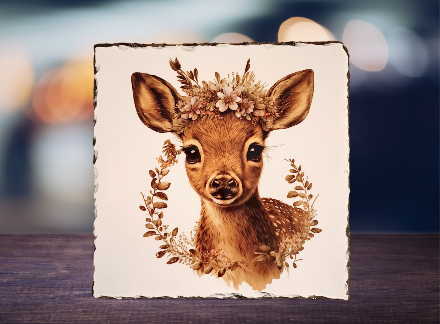 Baby Deer With Flower Crown Slate Art