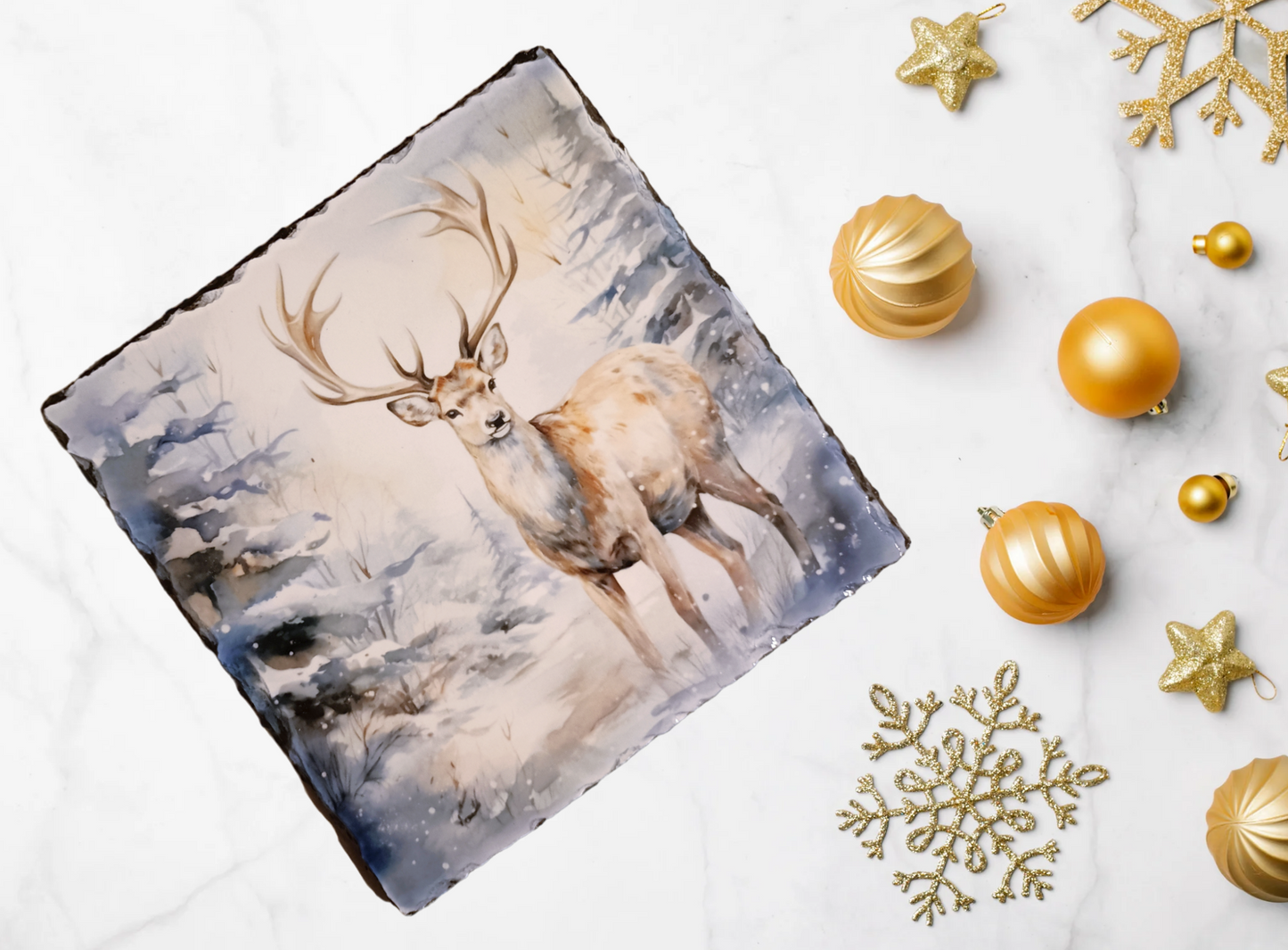 Blue winter Stag Slate Art