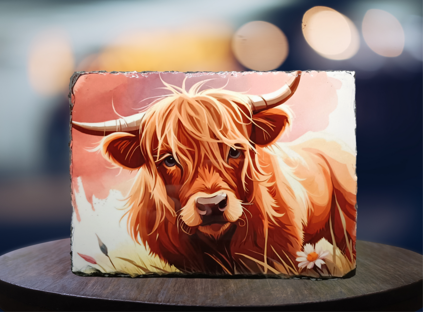 Pink Highland Cow Slate Art