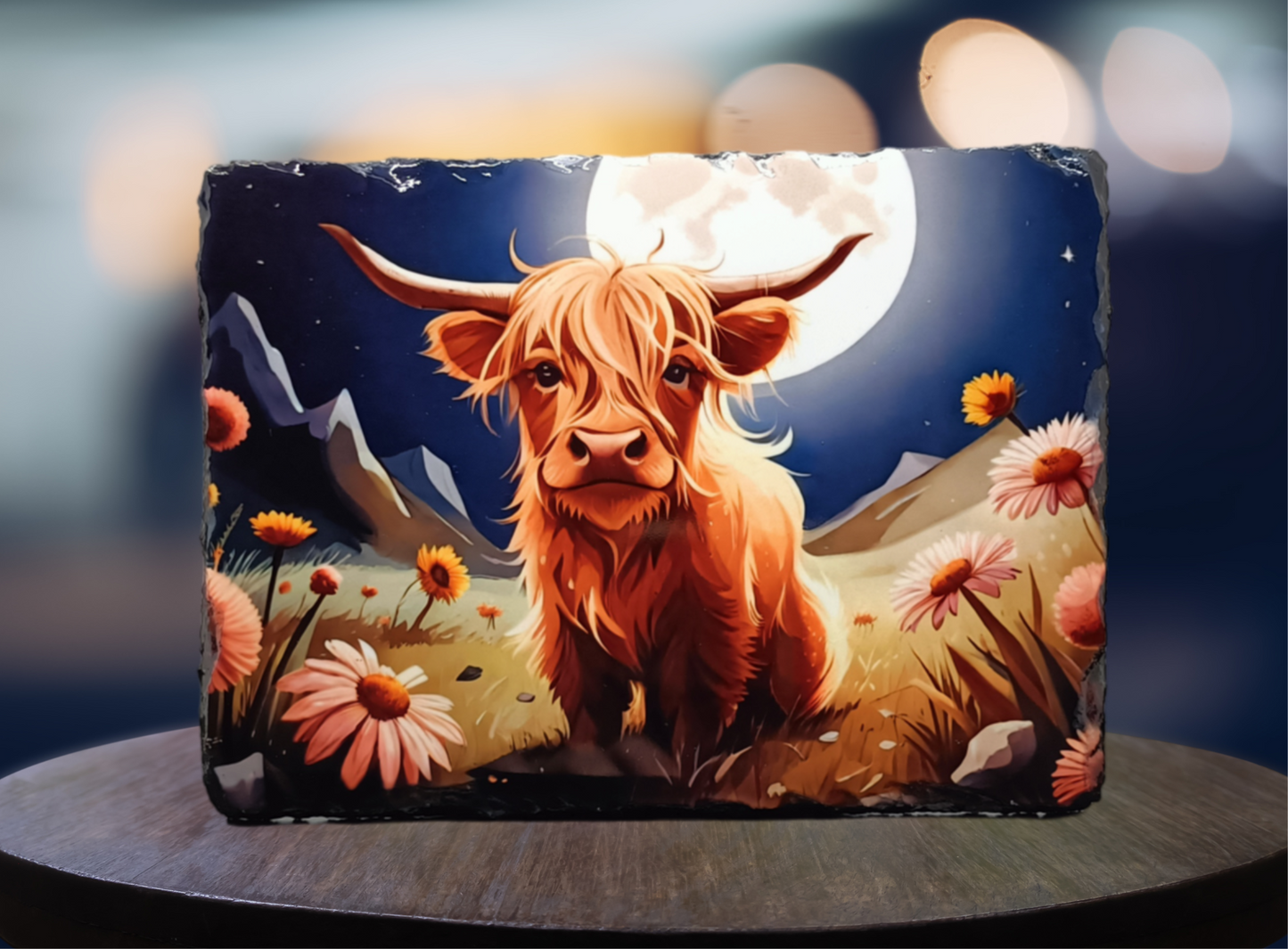 Sitting Highland Cow Slate Art