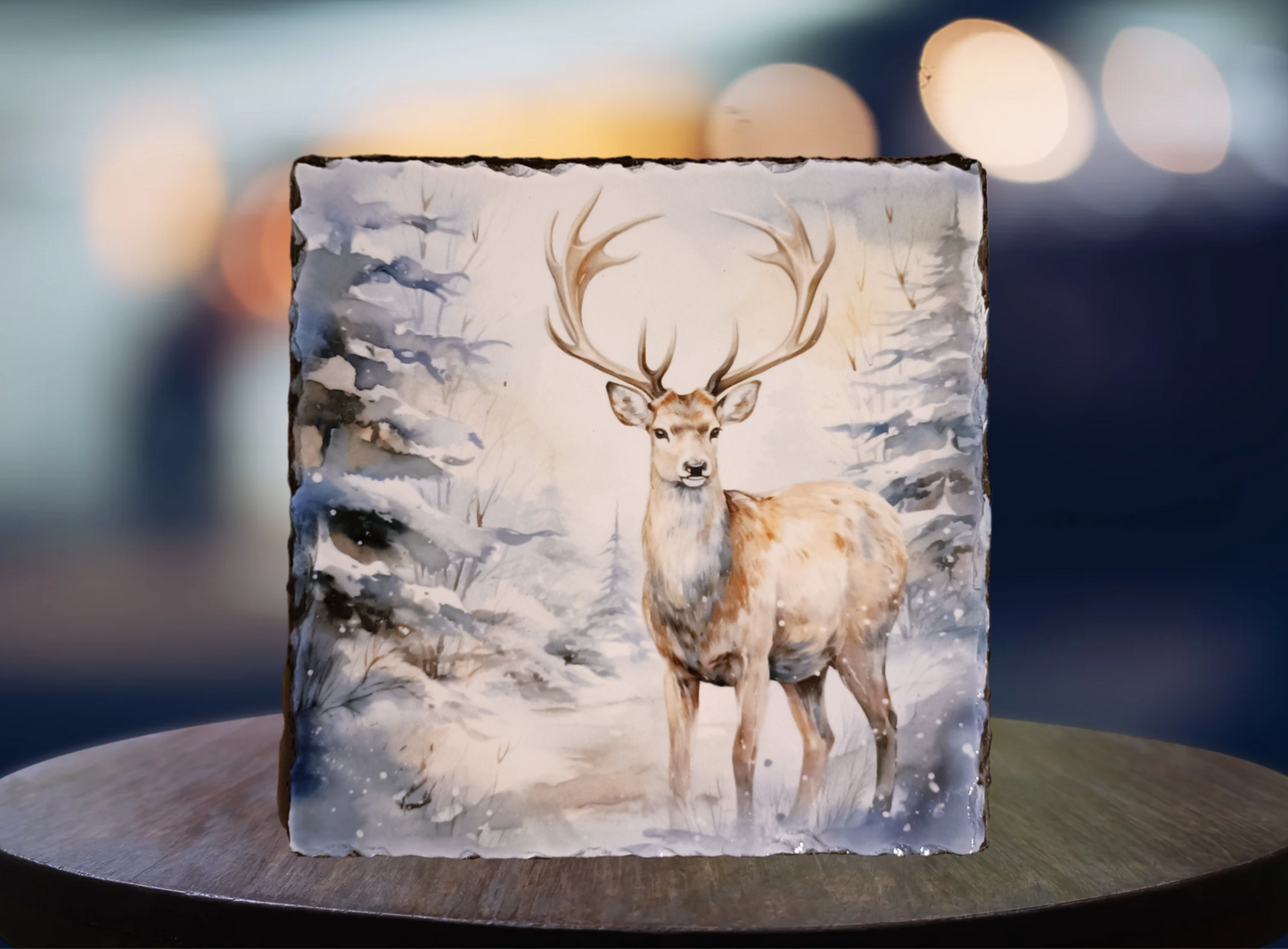 Blue winter Stag Slate Art