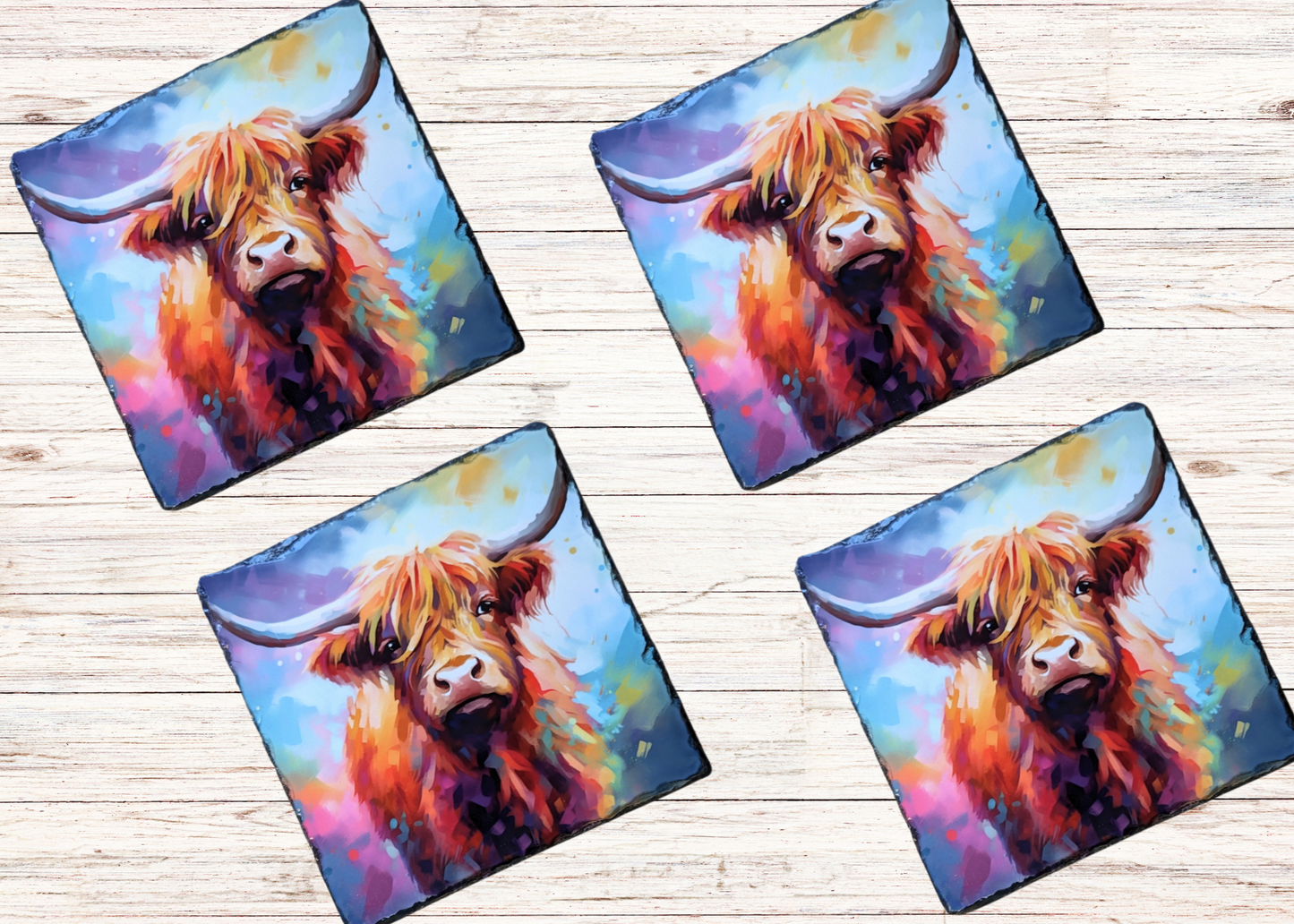 Water Colour Highland Cow Slate Coaster