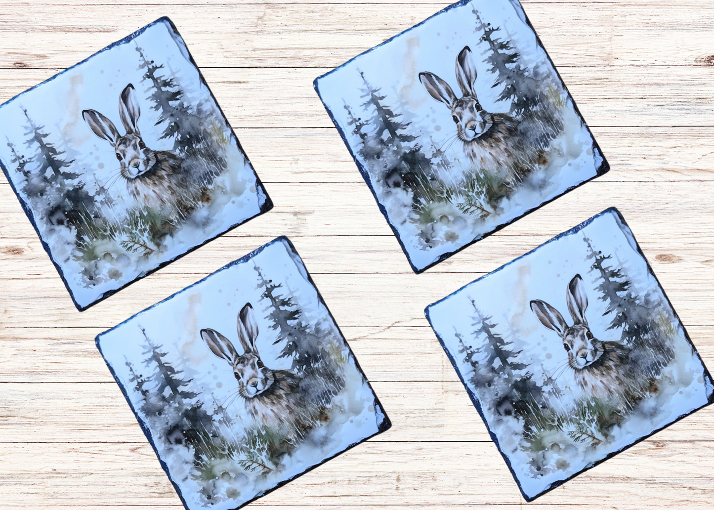 Hare In Woods Slate Coaster