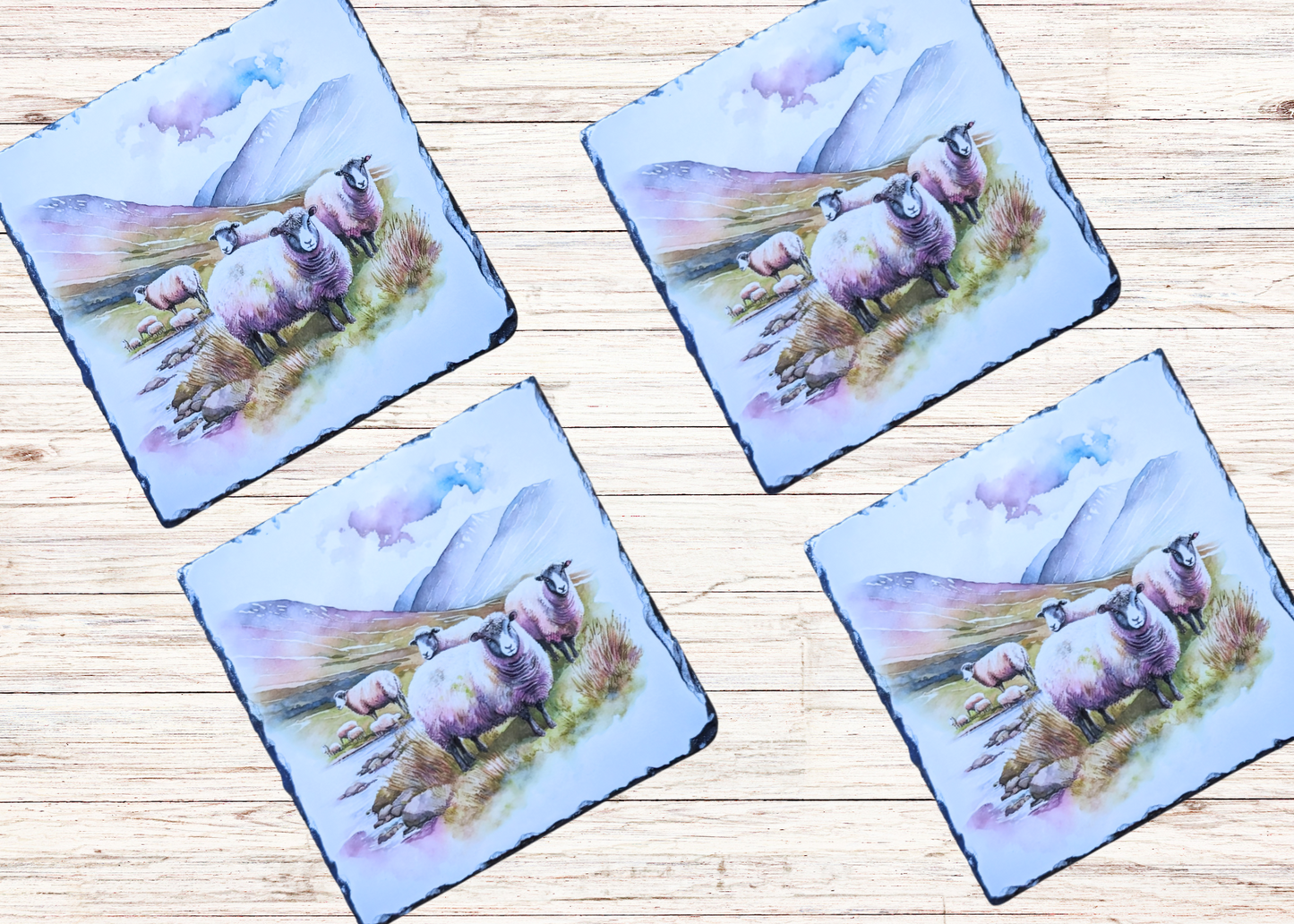 Watercolour Sheep Slate Coaster