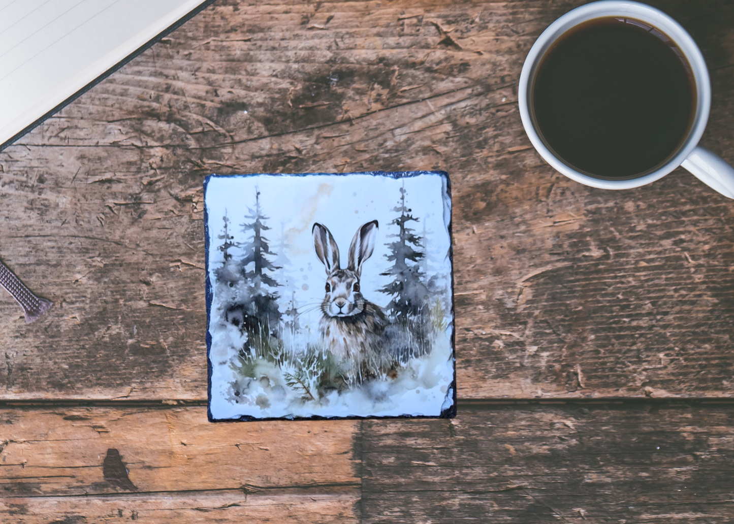 Hare In Woods Slate Coaster