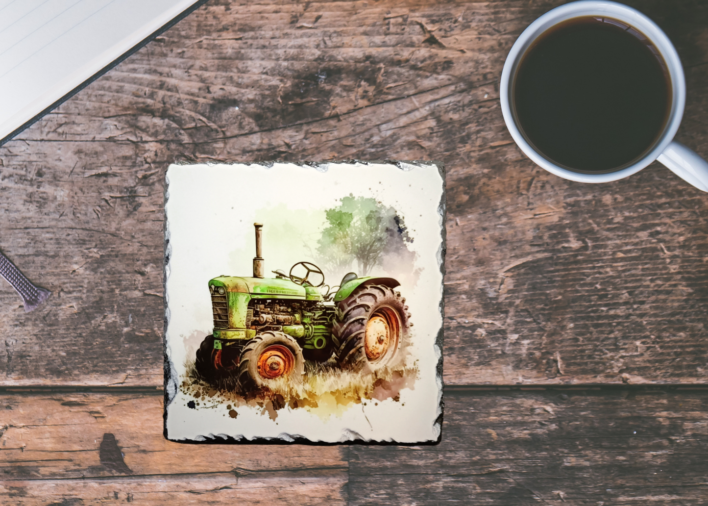 Green Tractor Slate Coaster