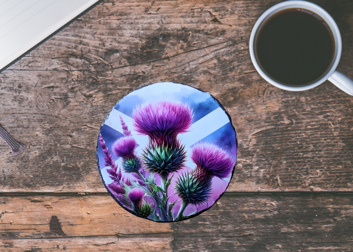 Scottish Fag Purple Thistle Slate Coaster