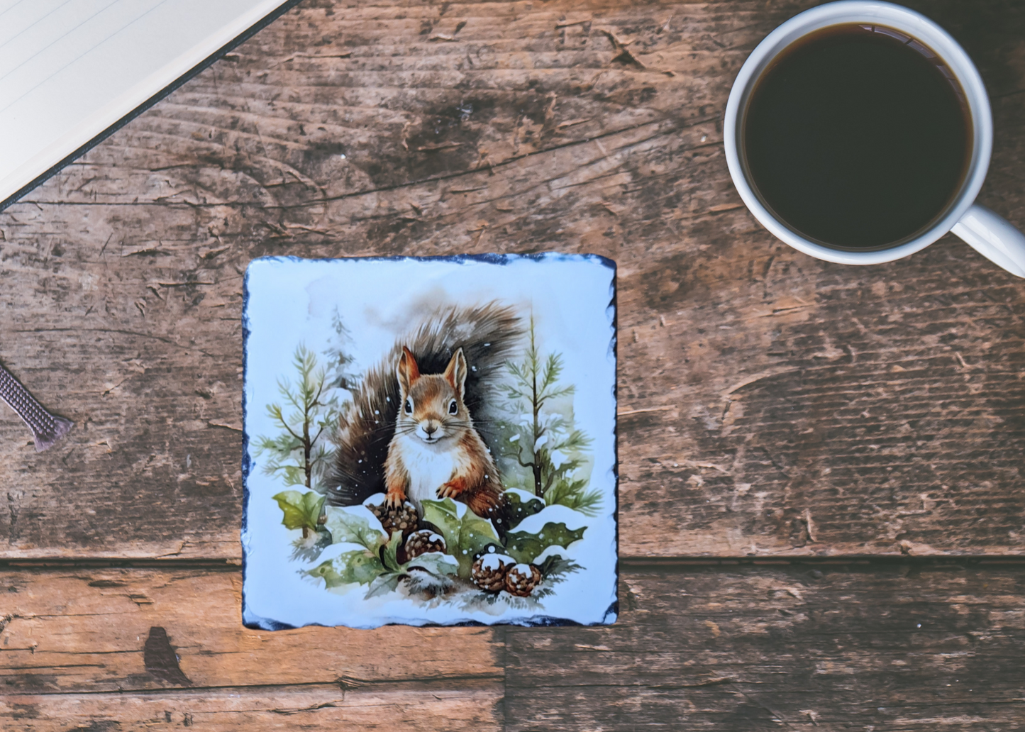 Winter Squirrel Slate Coaster