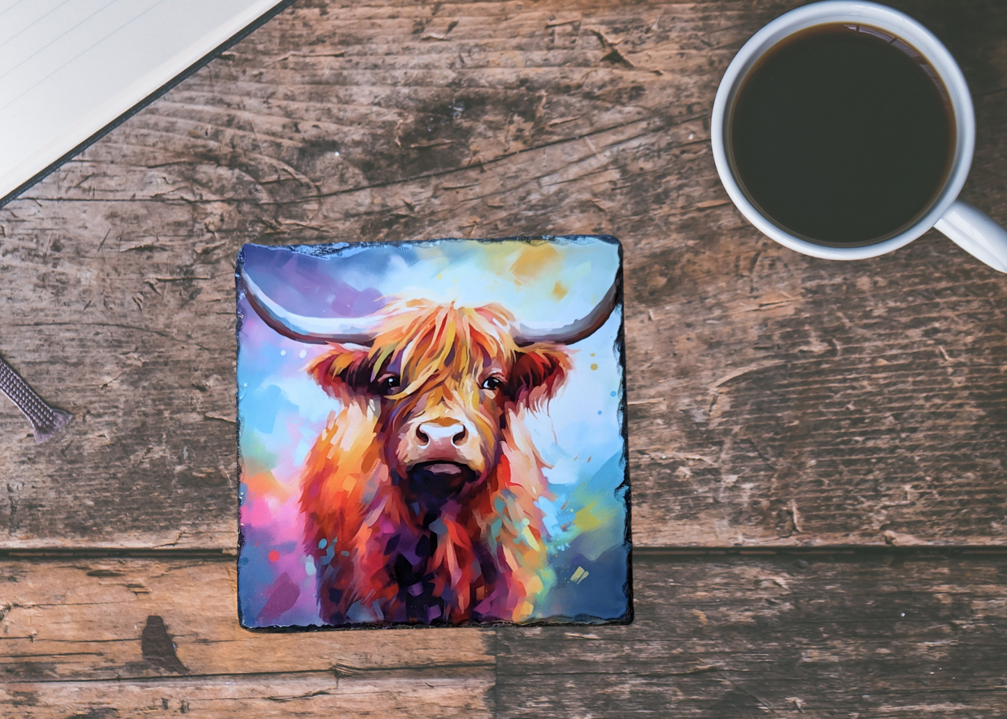 Water Colour Highland Cow Slate Coaster