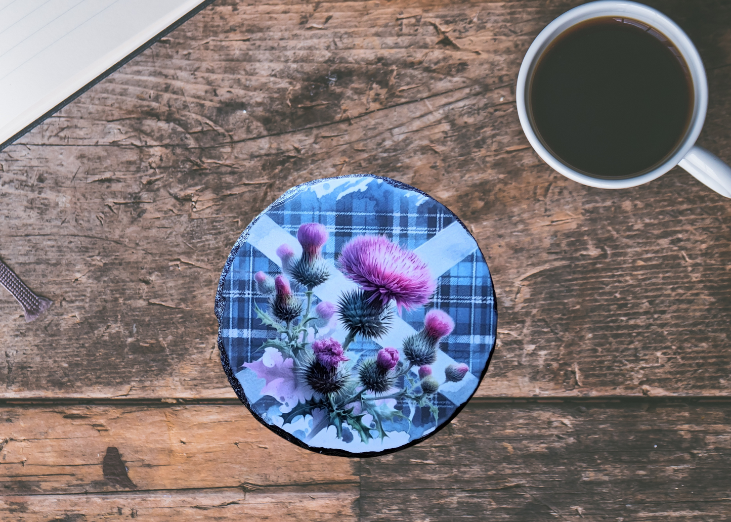 Thistle Round Slate Coaster