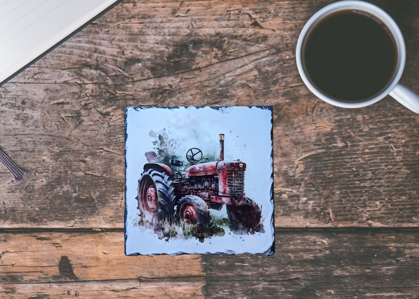 Red Tractor Slate Coaster