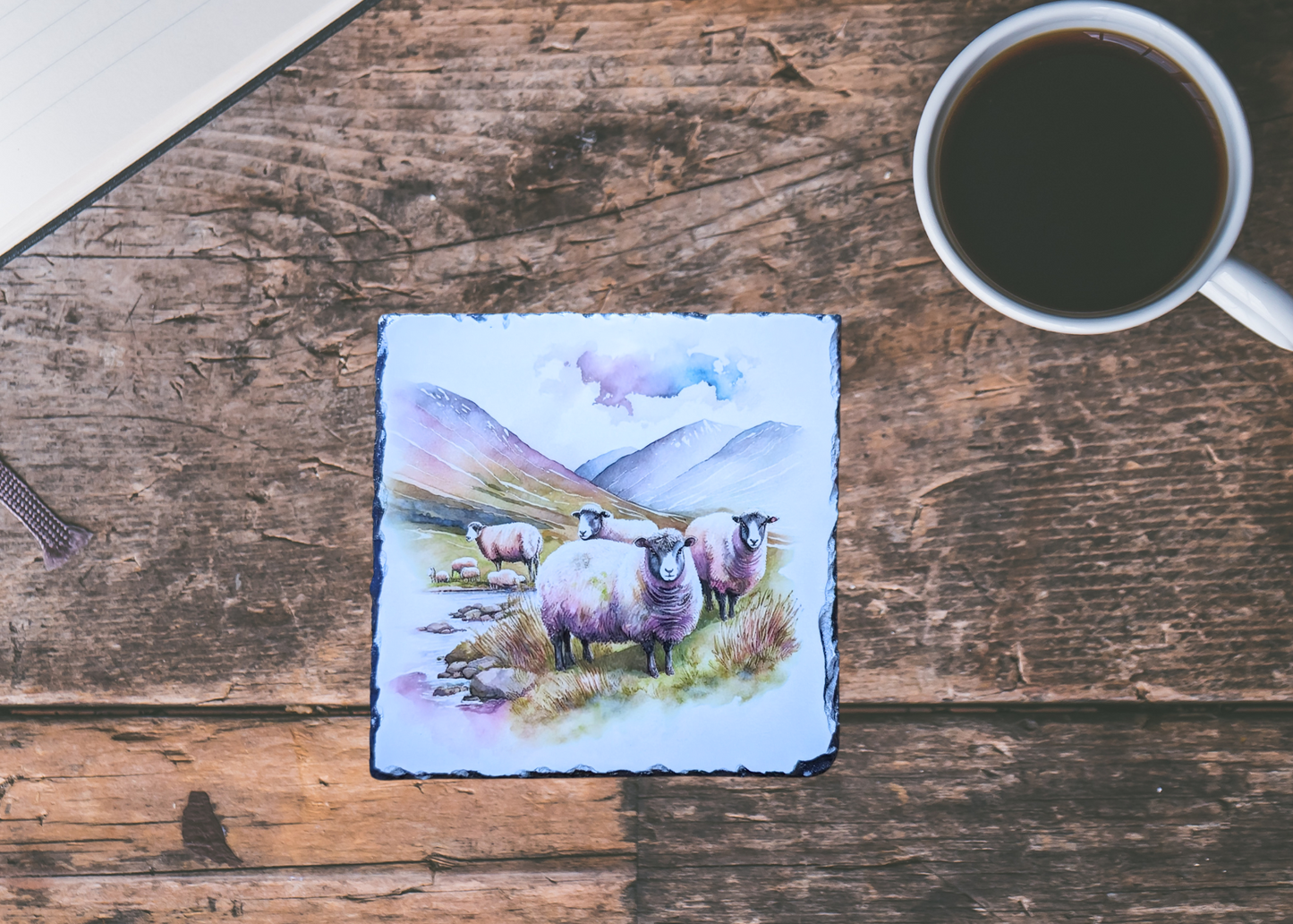 Watercolour Sheep Slate Coaster