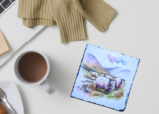 Watercolour Sheep Slate Coaster