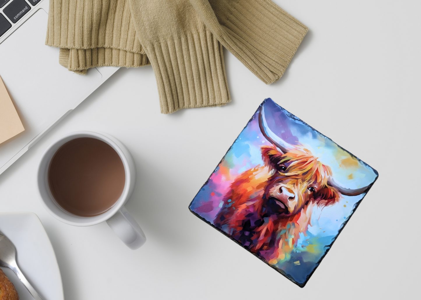 Water Colour Highland Cow Slate Coaster