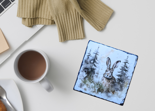 Hare In Woods Slate Coaster