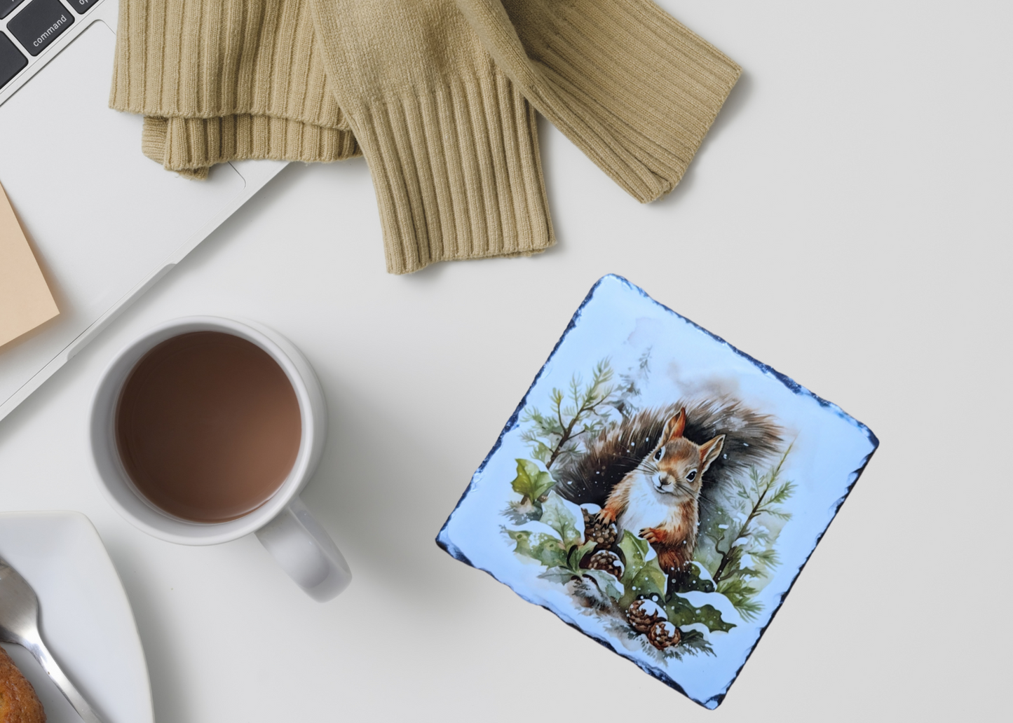 Winter Squirrel Slate Coaster