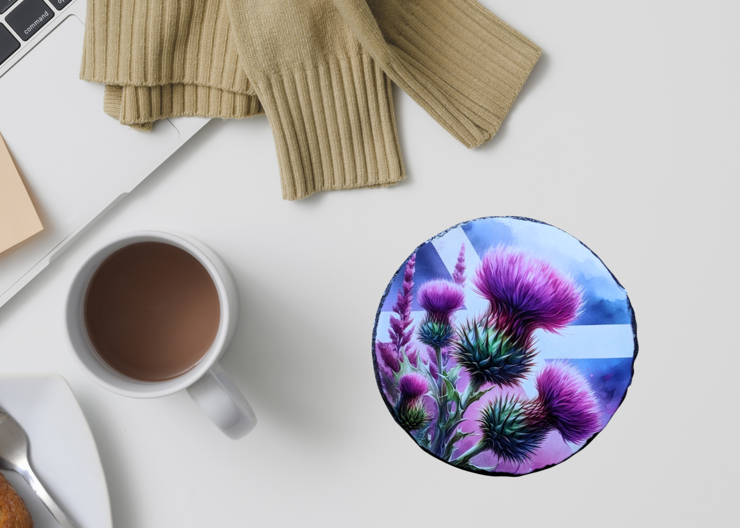 Scottish Fag Purple Thistle Slate Coaster