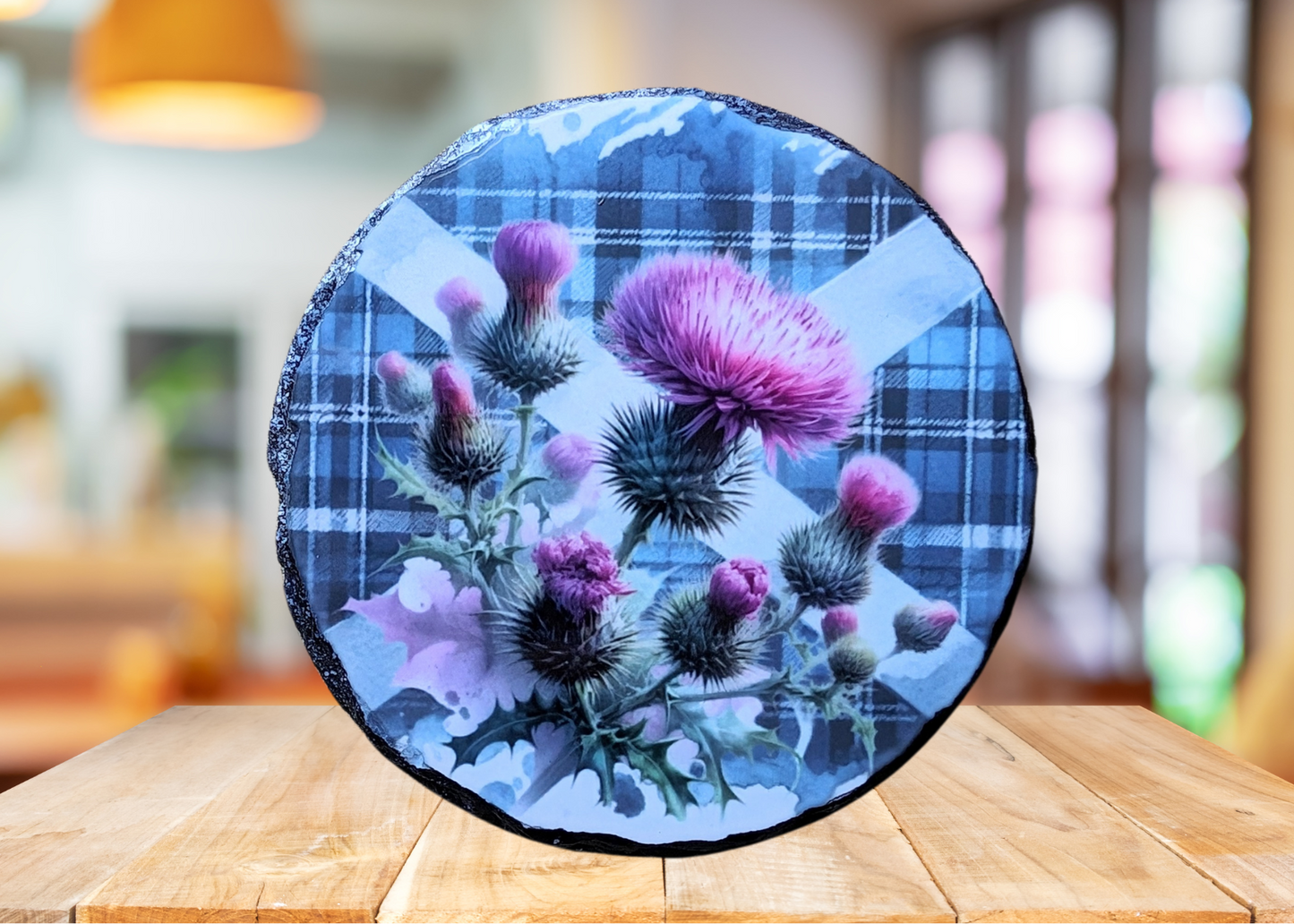 Round Purple Thistle Slate Art