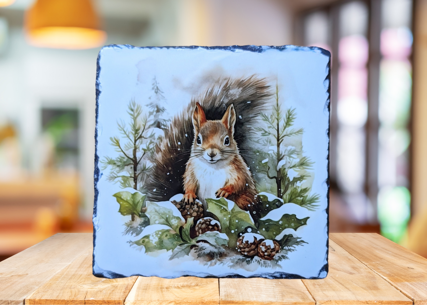 Winter Squirrel Slate Art