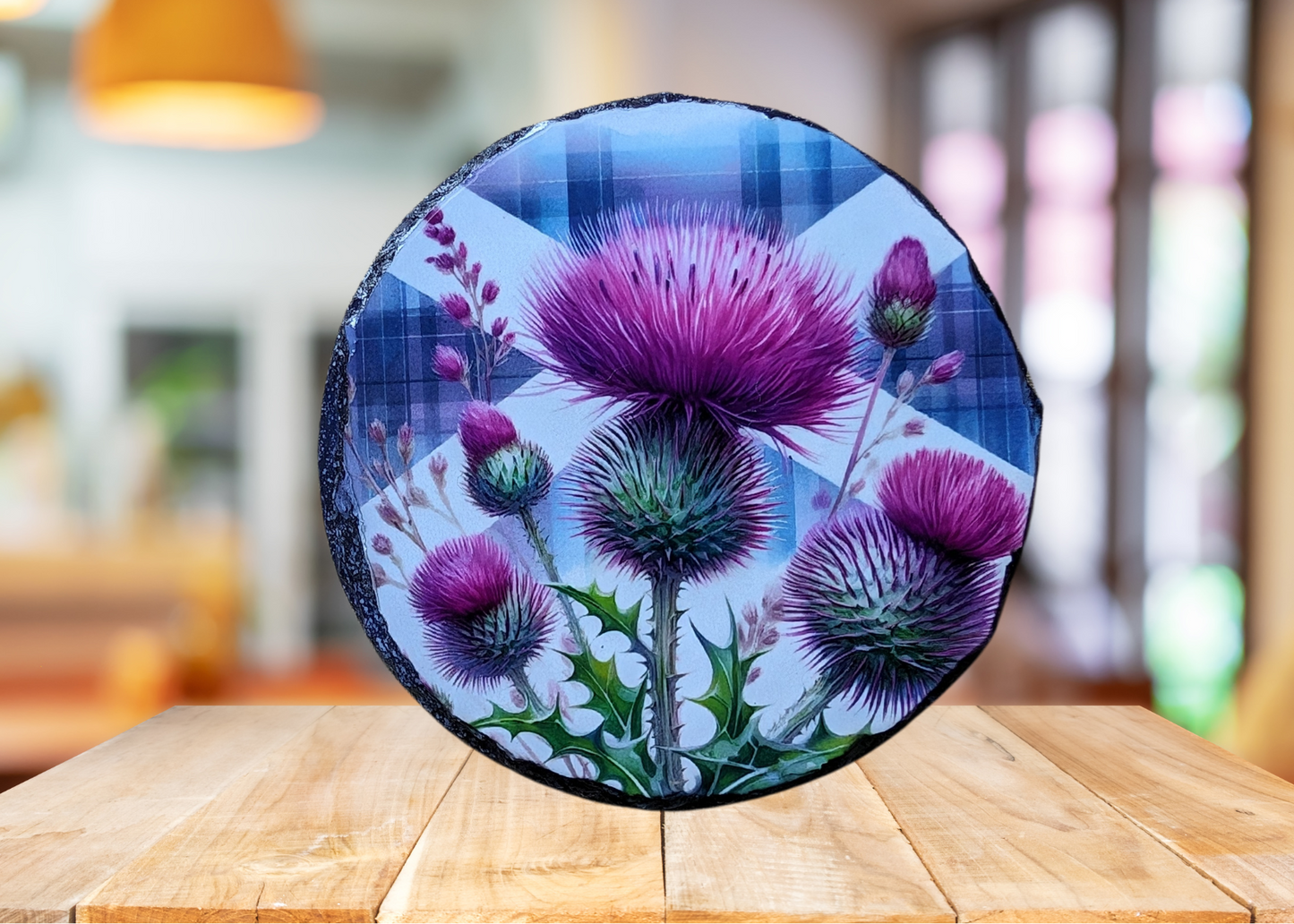 Round Scottish Thistle Slate Art