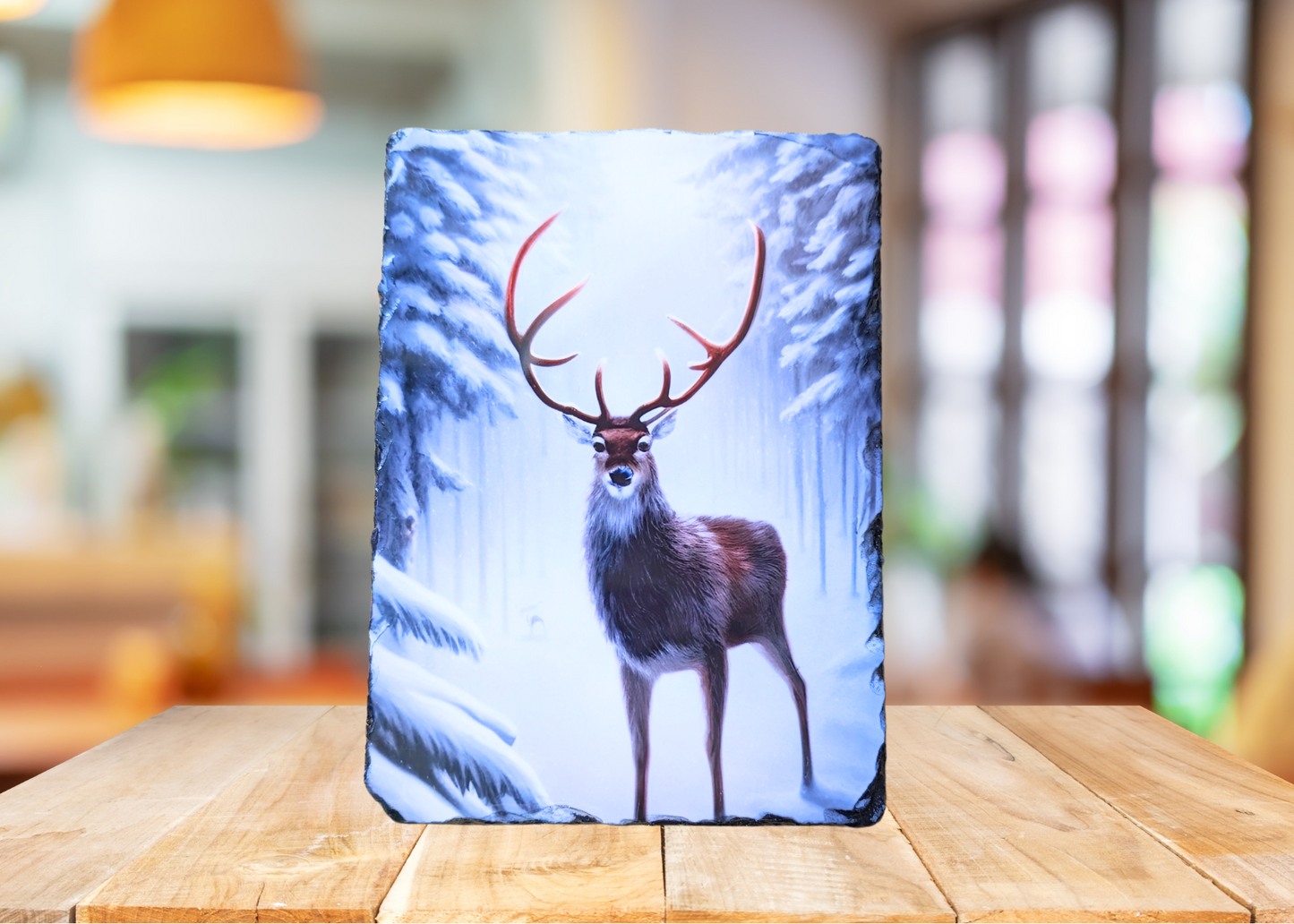 Deer In Snow Slate Art