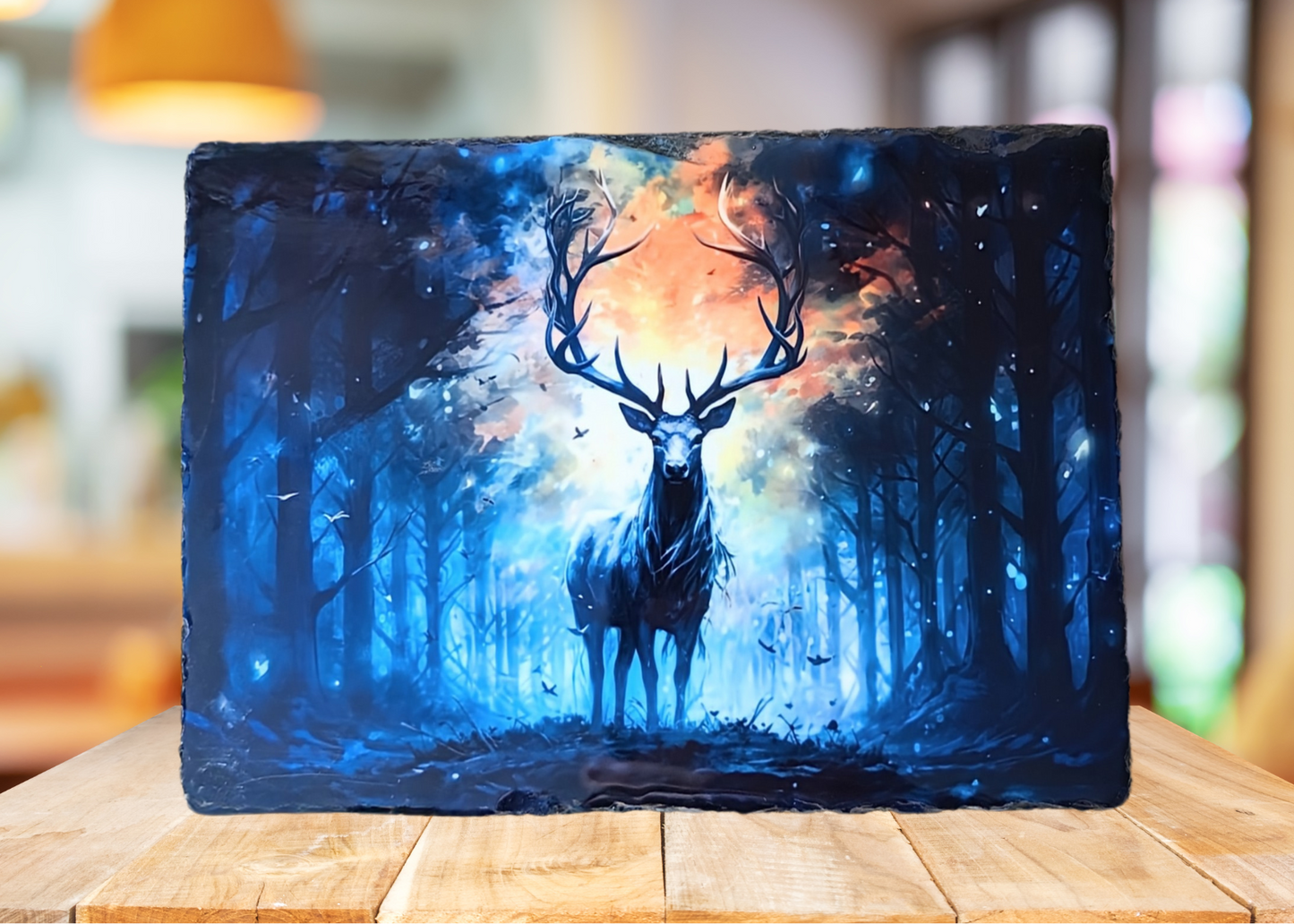 Magical Blue And Yellow Stag Slate Art