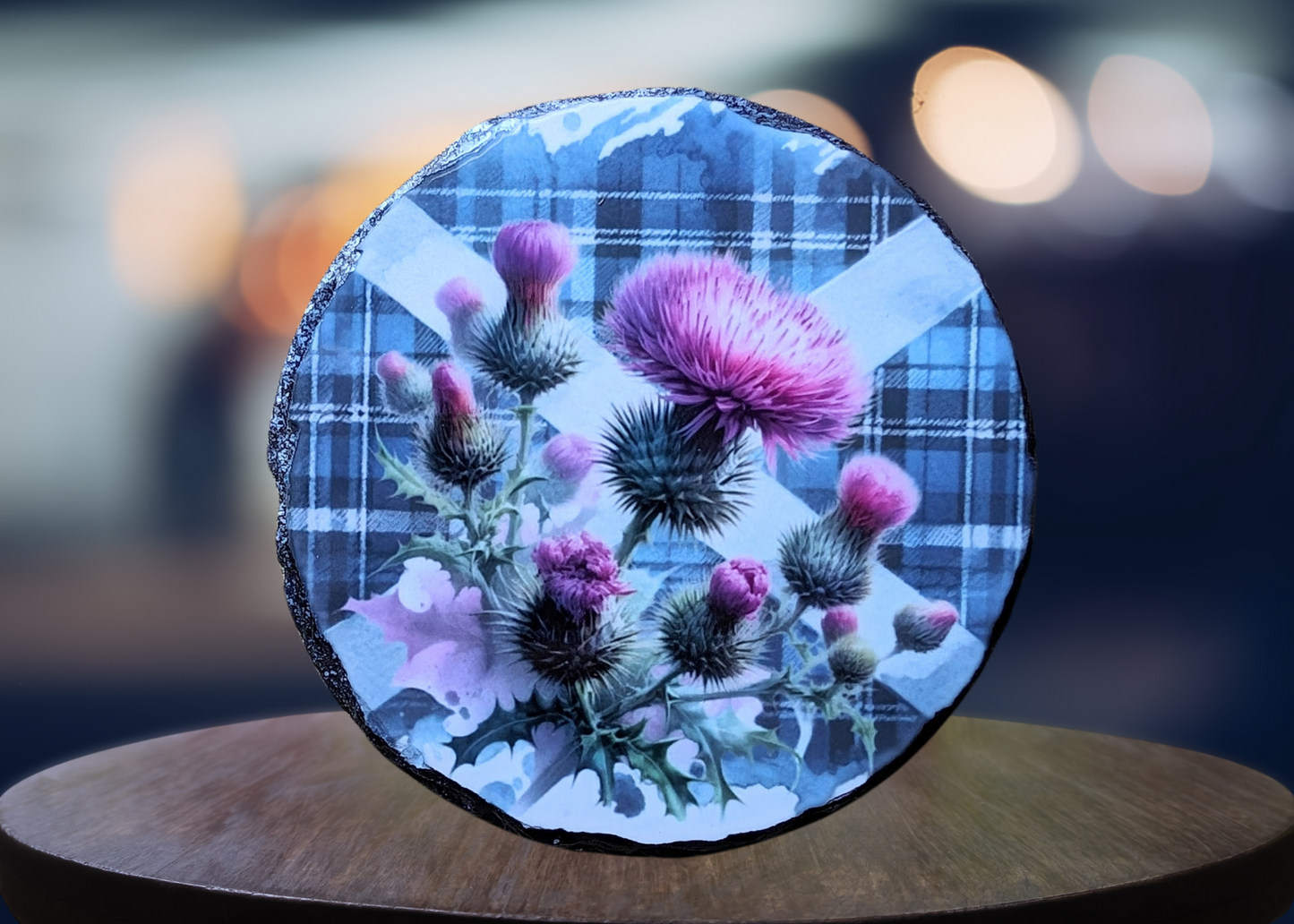 Round Purple Thistle Slate Art