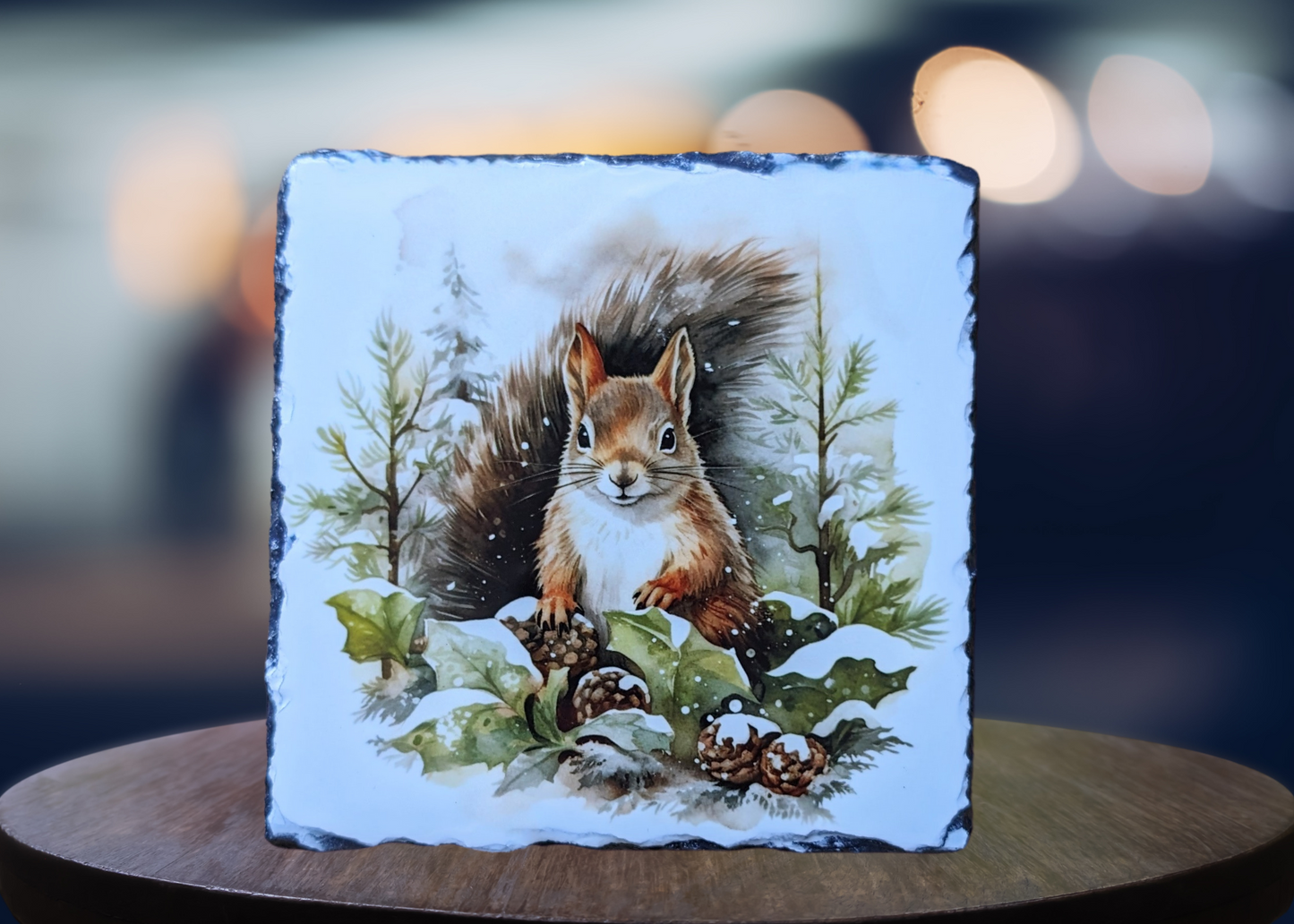 Winter Squirrel Slate Art