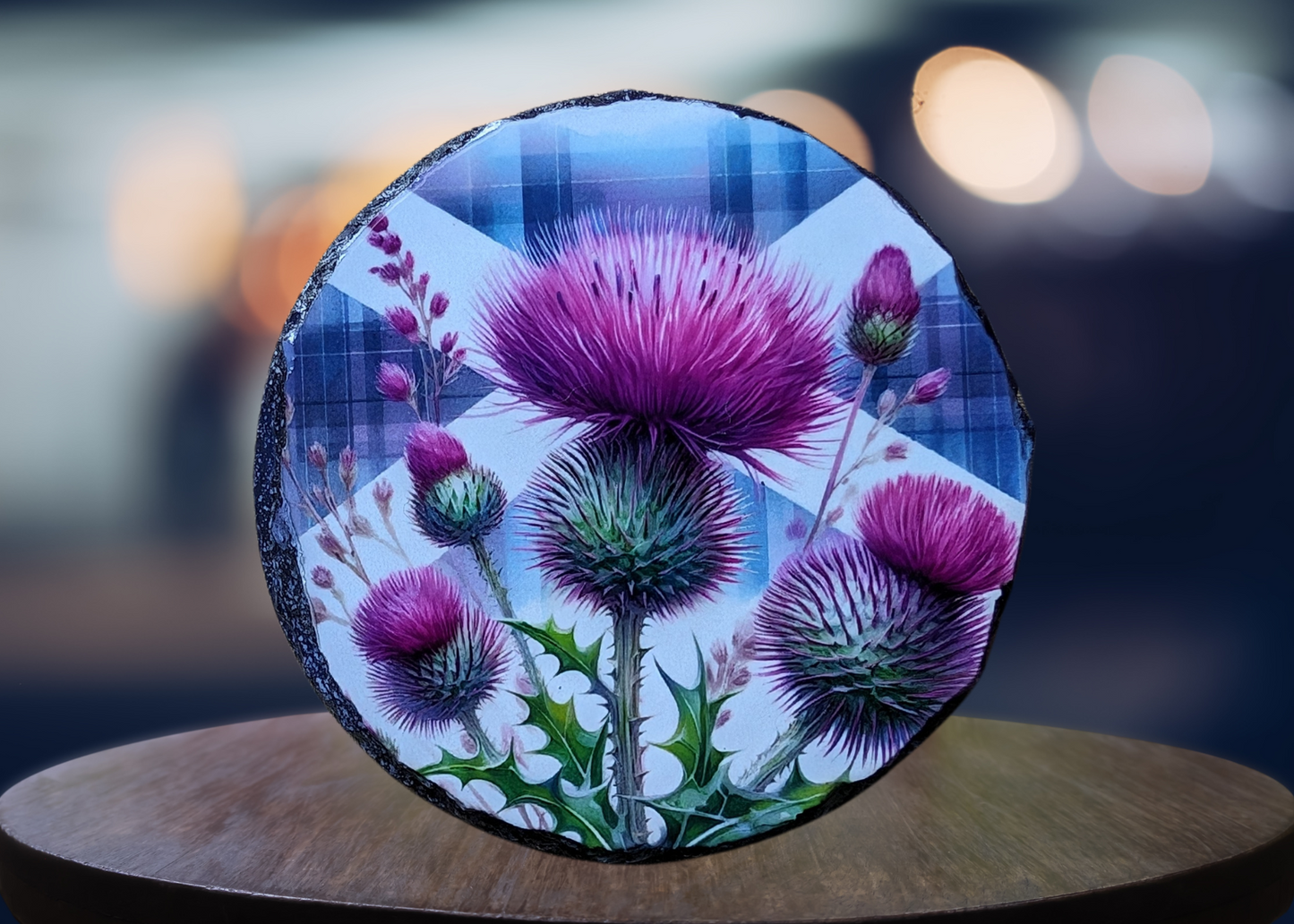 Round Scottish Thistle Slate Art