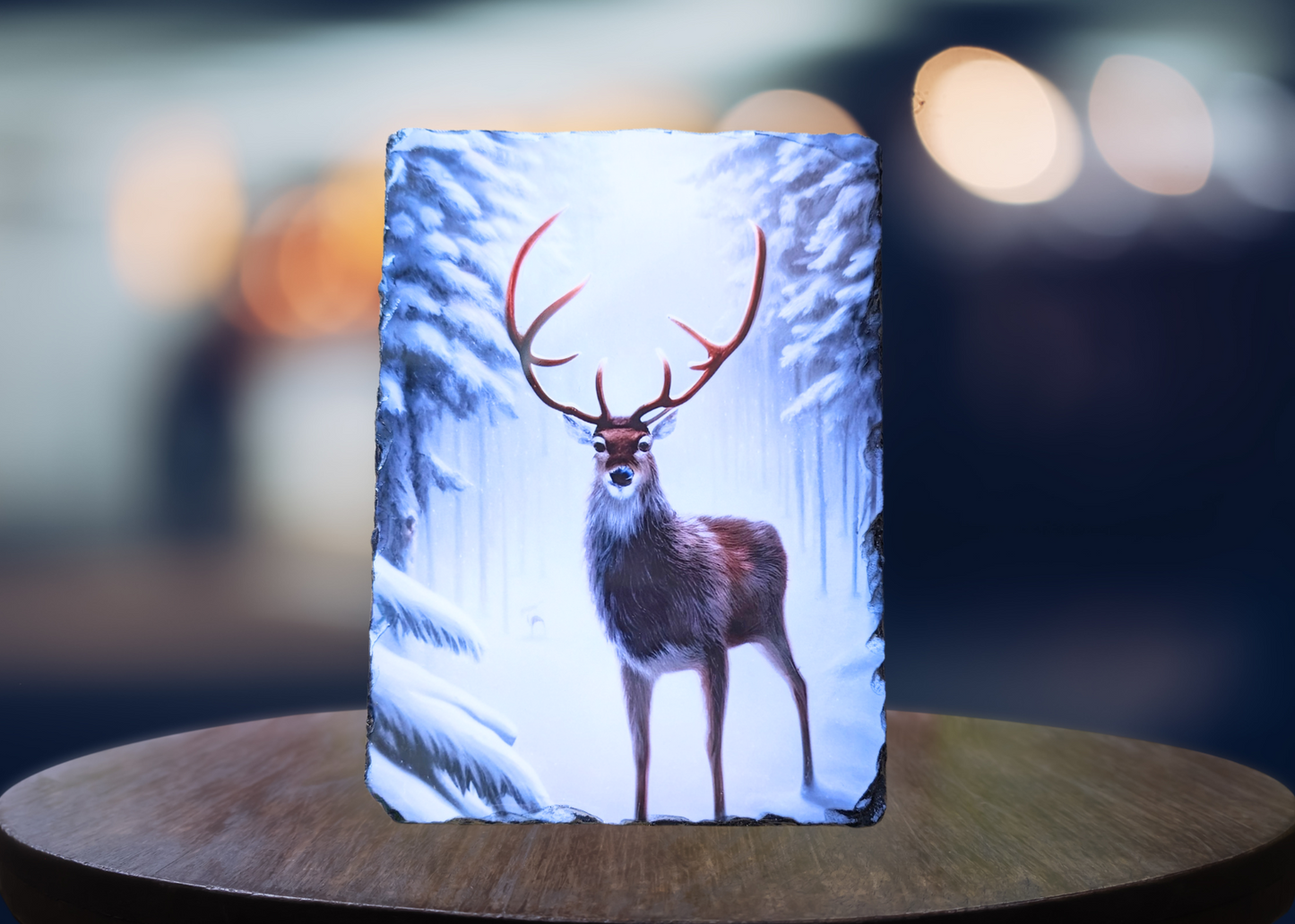 Deer In Snow Slate Art