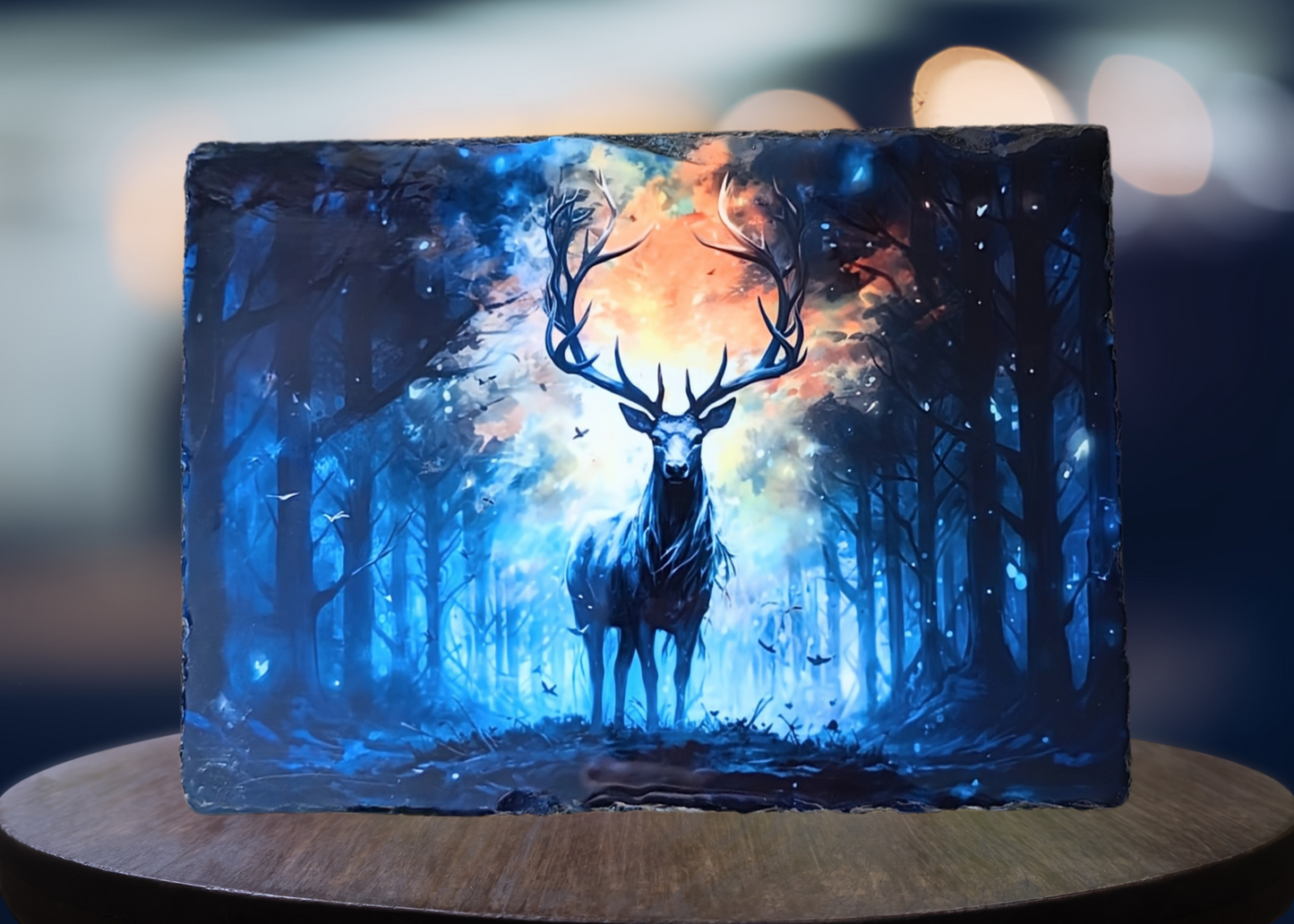 Magical Blue And Yellow Stag Slate Art