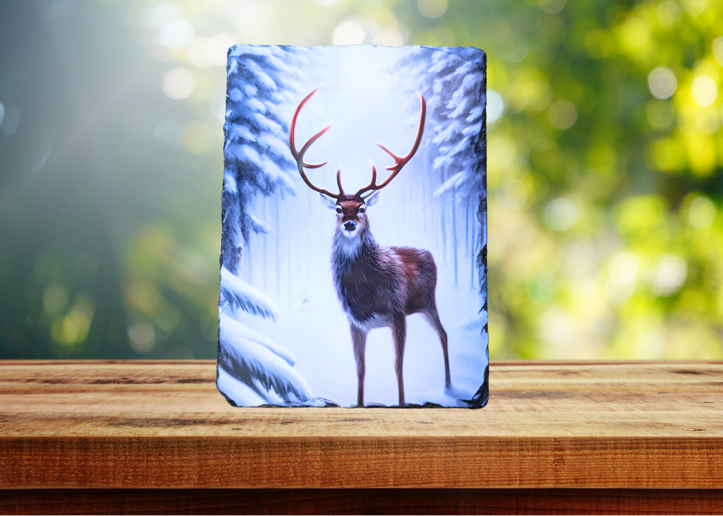 Deer In Snow Slate Art