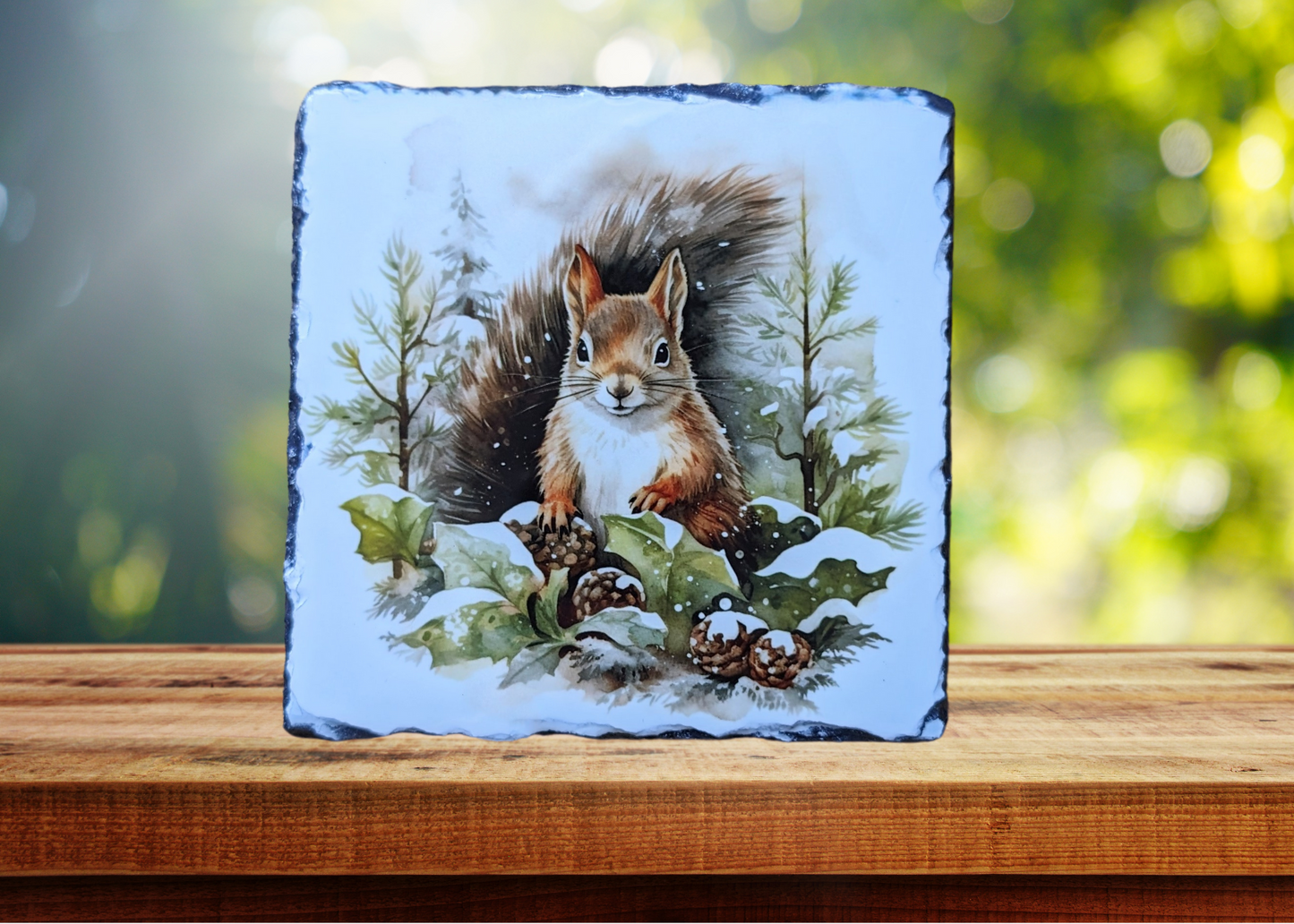 Winter Squirrel Slate Art