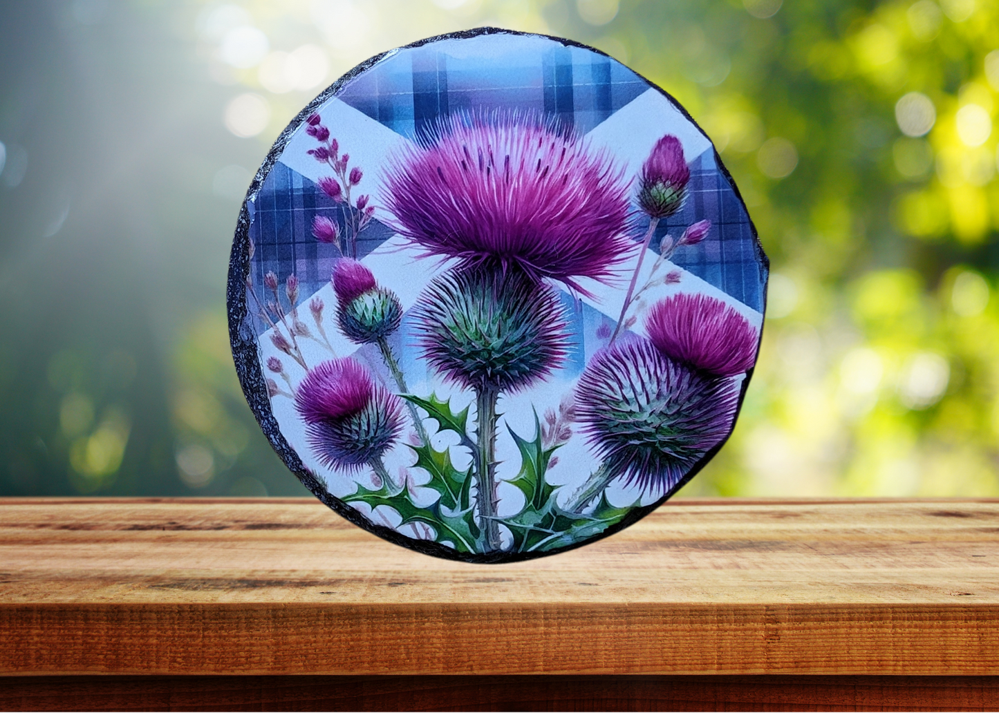 Round Scottish Thistle Slate Art