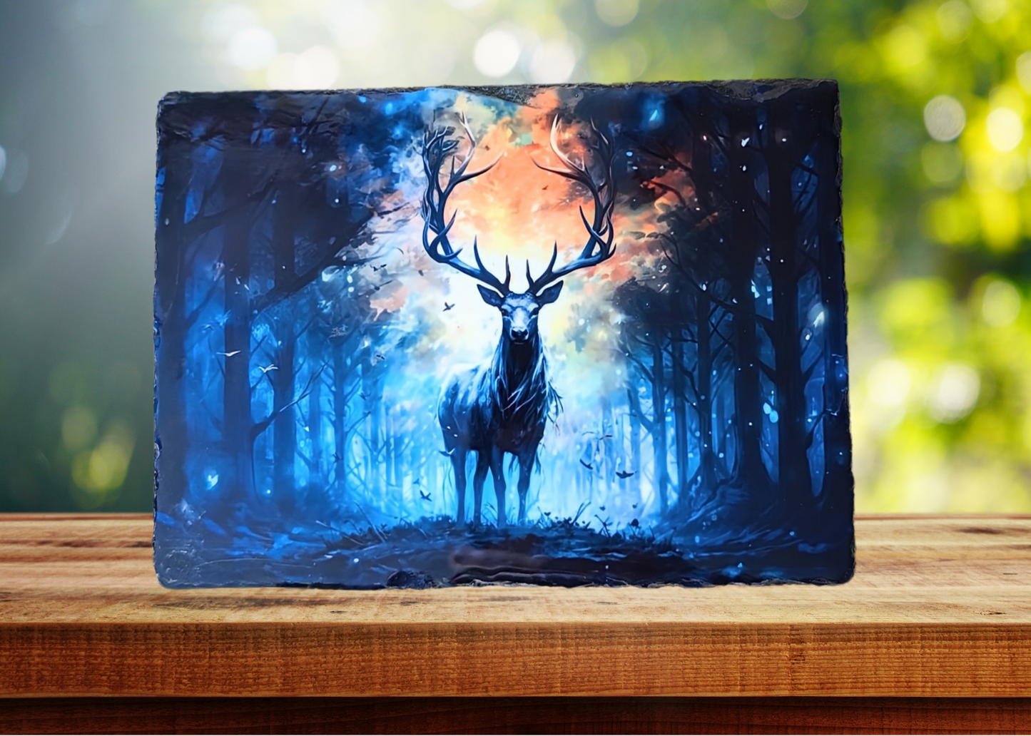 Magical Blue And Yellow Stag Slate Art