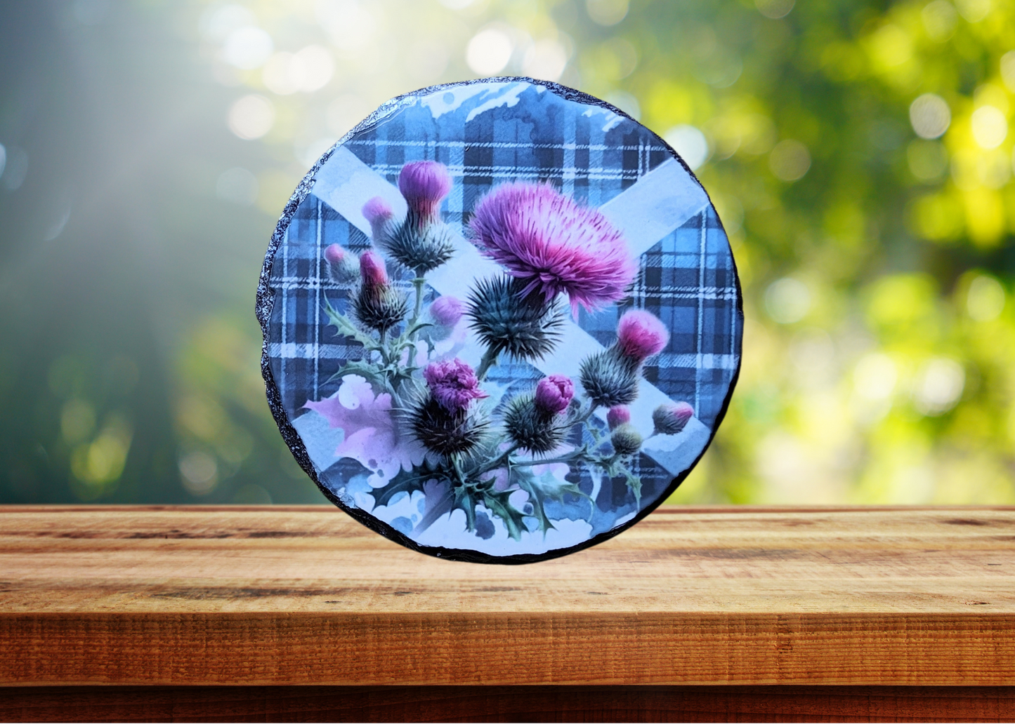 Round Purple Thistle Slate Art