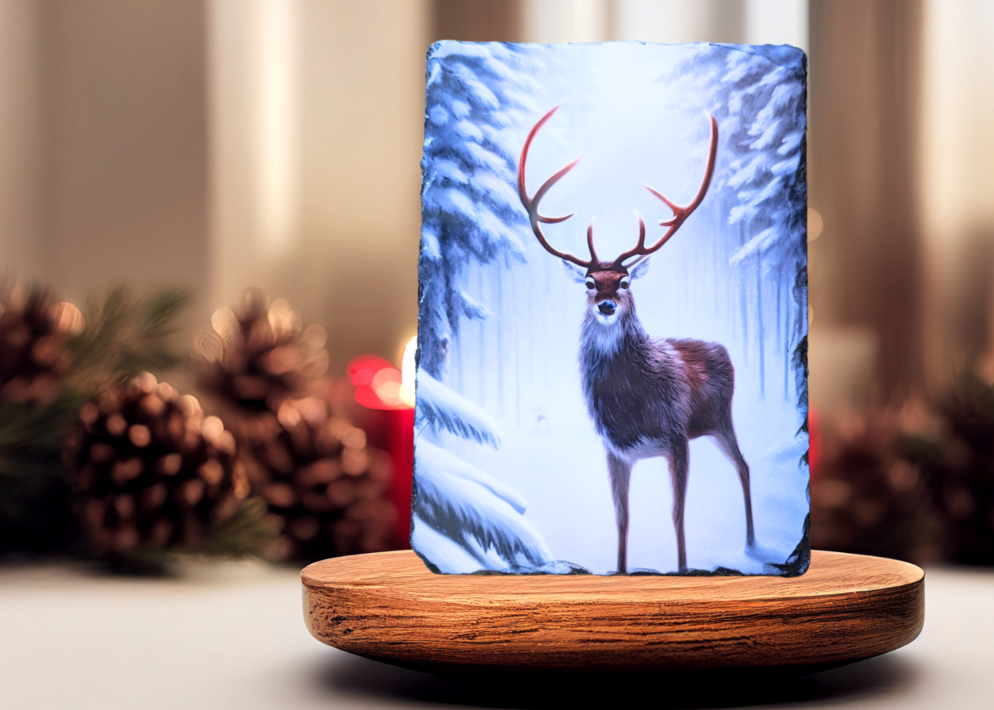 Deer In Snow Slate Art