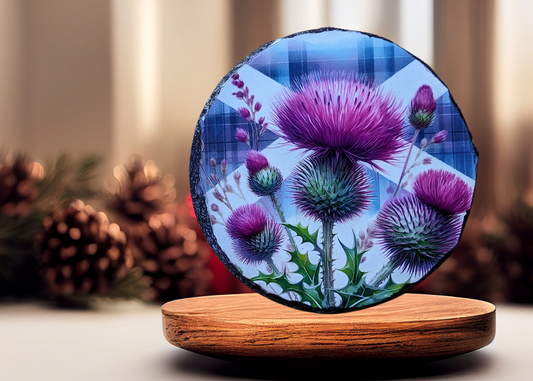 Round Scottish Thistle Slate Art