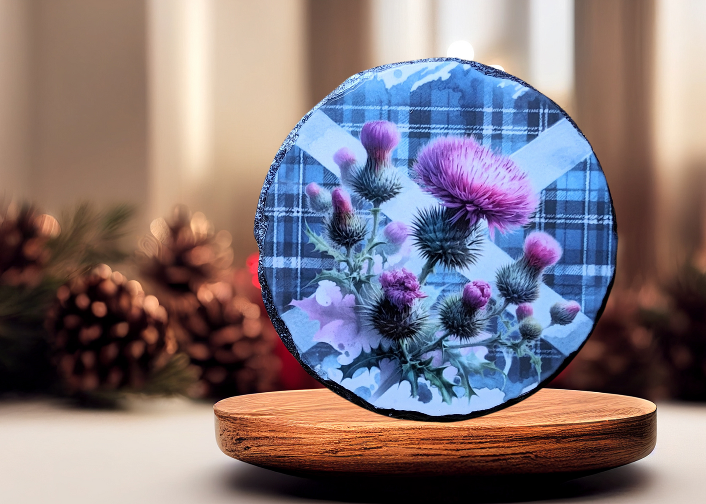 Round Purple Thistle Slate Art