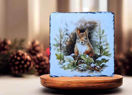 Winter Squirrel Slate Art